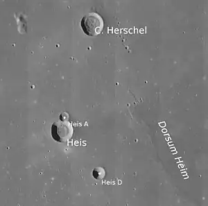 Heis und C. Herschel mit Dorsum Heim (LROC-WAC)