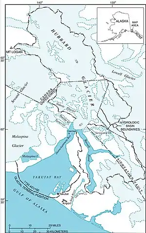 Karte der Yakutat Bay mit der Disenchantment Bay im Nordosten