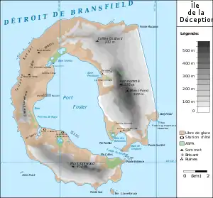 Karte von Deception Island mit der Pendulum Cove (hier: Anse Pendulum)
