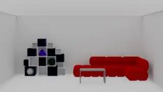 Surreales Interieur mit starkem Streulicht, das durch einen gläsernen Boden und eine ebenfalls gläserne Raumdecke einströmt