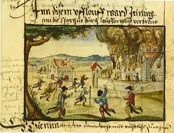 Darstellung des Ittingersturms von Heinrich Thomas, 1605