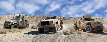 Die drei Konkurrenten der Endauswahl: von links: AM General BRV-O, Oshkosh JLTV, Lockheed&nbsp;JLTV
