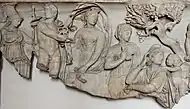 Das Urteil des Paris auf einem römischen Sarkophag,um 100 n. Chr. (Museo Nazionale Romano, Rom)