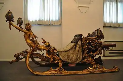 Schlittendecke auf einem Prunkschlitten des Jahres 1881 (Kutschenmuseum Nymphenburg)