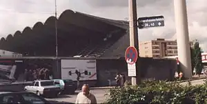Die Westtribüne des Lehener Stadions 1984 (von Norden aus gesehen)