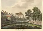 Das Hallische Pförtchen 1795,im Hintergrund das Alte Theater