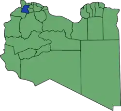Die Lage von Munizip Yafran in Libyen