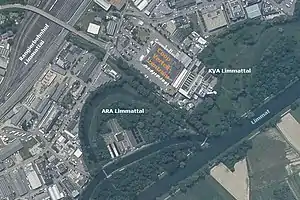 Kläranlage auf einem Luftbild von 2001