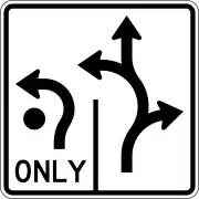 Fahrstreifentafel für einen mehrstreifigen Kreisverkehr in den USA