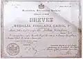 Goldenmedaillenzertifikat für die Brüder Manaki, ausgestellt von König Karl von Rumänien.