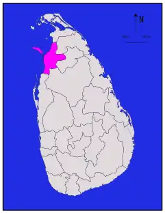 Lage des Distrikts Mannar auf Sri Lanka