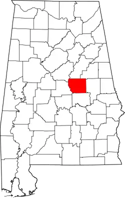 Karte von Coosa County innerhalb von Alabama