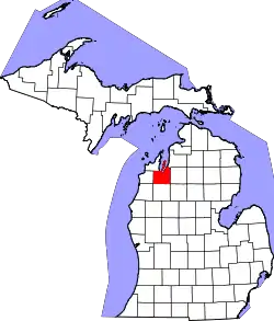 Karte von Grand Traverse County innerhalb von Michigan