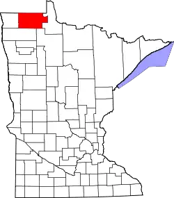 Karte von Roseau County innerhalb von Minnesota