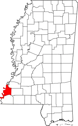 Karte von Adams County innerhalb von Mississippi