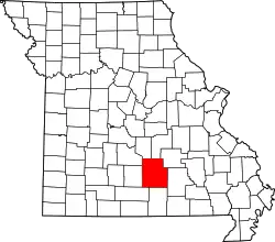 Karte von Texas County innerhalb von Missouri