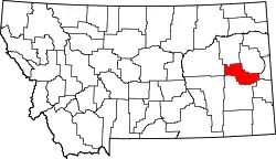 Karte von Prairie County innerhalb von Montana