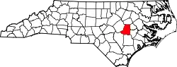 Karte von Wayne County innerhalb von North Carolina