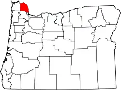 Karte von Columbia County innerhalb von Oregon