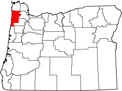 Karte von Tillamook County innerhalb von Oregon