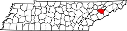 Karte von Jefferson County innerhalb von Tennessee