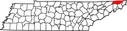 Karte von Sullivan County innerhalb von Tennessee