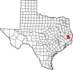 Karte von Tyler County innerhalb von Texas