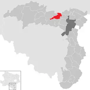 Lage der Gemeinde Markt Piesting im Bezirk Wiener Neustadt-Land (anklickbare Karte)