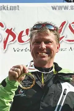 Markus Münzer bei der Siegerehrung für FIS Speedski WM 2011 Verbier (SUI)