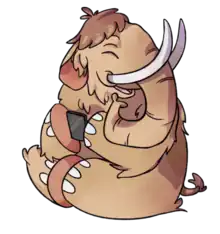 die Zeichnung eines lachenden kleinen Mammuts als eine Variante des Mastodon-Maskottchens