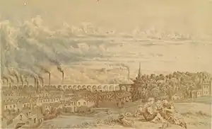Landschaft bei Leeds, Zeichnung von Max Eyth, 1874.