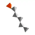 Einfach-Vanadatopentasilikatgruppe des Medait, VO4-Tetraeder orange hervorgehoben