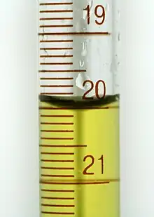 Der Meniskus der Mess­pipette zeigt 20,0&nbsp;ml an