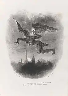 Ferdinand Victor Eugène Delacroix: Mephistopheles über Wittenberg, 1828, in einer Lithographie zu Goethes »Faust«