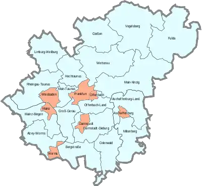 Städte und Landkreise des Rhein-Main-Gebietes gemäß IHK-Abgrenzung