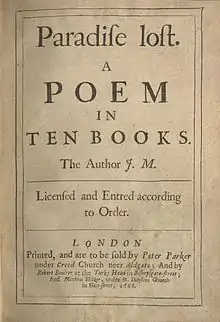 Paradiſe loſt Erstausgabe von John Miltons Paradise Lost (1667)
