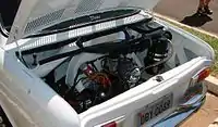 Motor des VW 1600 Stufenheck (1968–1971),  deut­lich erkennbar aus dem VW Käfer übernommen