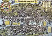 Die Papierwerd (am linken Bildrand) mit der Papiermühle 1576 auf dem  Murerplan von Jos Murer