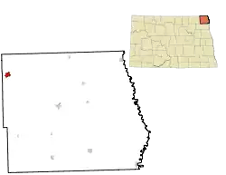 Lage von Walhalla im Pembina County (links) und in North Dakota (rechts)