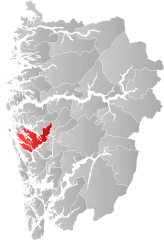 Lage der Kommune in der Provinz Vestland