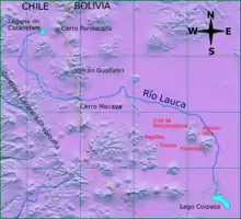 Cruz de Machacamarca in der Ebene des Río Lauca