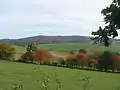 Brandauer Kuppen vor dem Neunkircher Komplex (flasriger bis gneisiger Granitoid mit Einschlüssen von Schiefergneis und Diorit). Blick vom Schneeberg-Hang südl. Beedenkirchens.