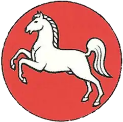 Ehemaliges Niedersachsen-Logo von 1990. Zum seit 2007 gültigen Niedersachsen-Zeichen mit Sachsenross und dem Schriftzug „Niedersachsen“ siehe Fußnote.