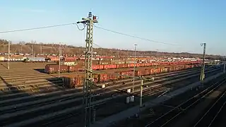 Blick von der Dachauer Straße aus auf den Rangierbahnhof