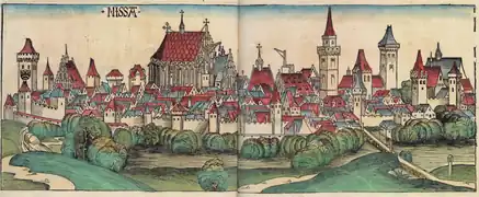 Ansicht von Neisse in der Schedel’schen Weltchronik