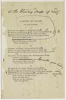 Walt Whitmans Gedicht O&nbsp;Captain! My Captain! mit handschriftlichen Überarbeitungen