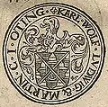 Münzrückseite aus dem 16.&nbsp;Jahr­hundert aus der Re­gier­ungs­zeit der Grafen Karl Wolfgang und Ludwig XV. zu Oettingen und Martin zu Oettingen-Flochberg