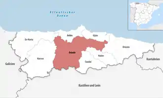 Die Lage der Comarca Oviedo in der autonomen Gemeinschaft Asturien