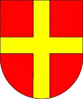 Fürstbischof Franz Egon änderte die Farben des Stiftswappens in rot-gold, Farben seiner Familie von Fürstenberg; gilt heute als Wappen der Region Hochstift