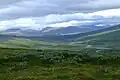 Blick ins Tal des Låddejåhkå, der aus dem Sarek-Nationalpark kommt